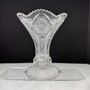 Vintage Glass Trumpet Vase Scalloped Sawtooth Edge